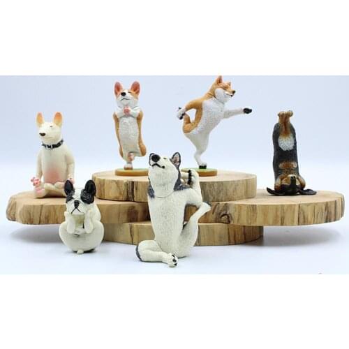 6Pcs Miniature Yoga Dog Figurines Creative Ornament Simulation Model Doll Decor Display Mold for Gift Car Cute Pet PVC Toy
