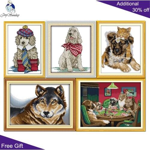 Joy Sunday Dog Needlework D712D759D767D768D772 Home Decor Game Dressed Scarf German Shepherd Dog Sleeping Cat Cross Stitch Kits