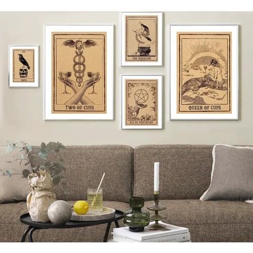 Tarot Magician Fool Hierophant Sun Wall Art Canvas Painting Nordic Retro Posters And Prints Wall Pictures For Living Room Decor