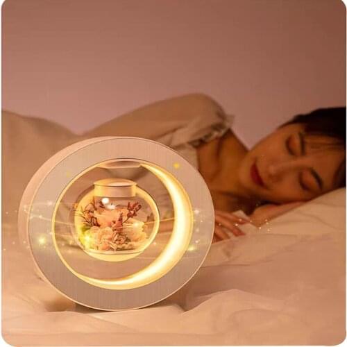 Table Lamp Rose Magnetic Levitation Immortal Flower LED Creativity Night Light Home Decor Room Sleeping Floating Desk Light