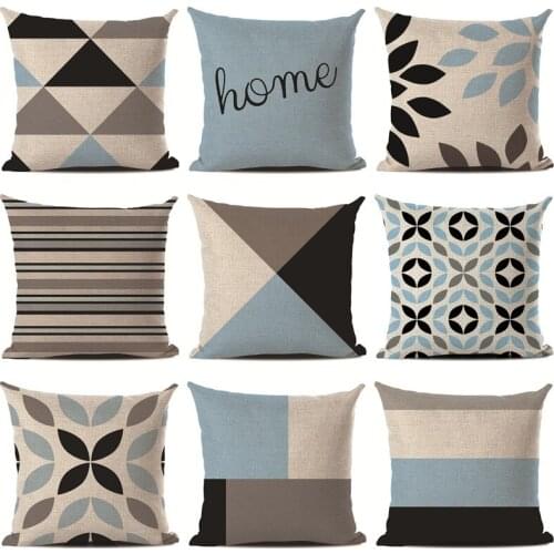 45*45 Blue Geometric lines Triangular Mediterranean Wind Geometry Pillowcase Cushion cover
