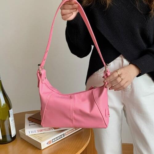 Retro Nylon Womens Hobos Small Shoulder Bag High Fashion Ladies Underarm Bags Female Girls Pink Purse Tote Handbags Armpit Bag
