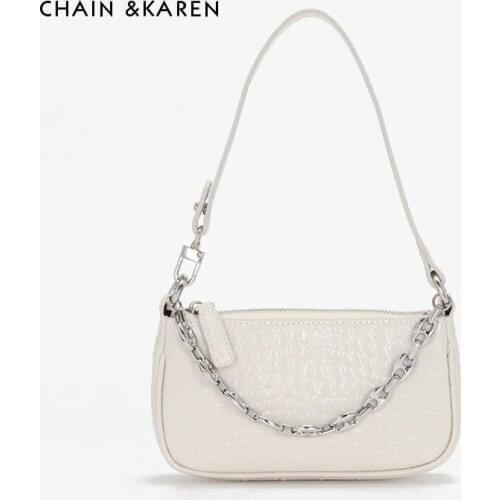 2020 new underarm bag baguette bag solid color crocodile pattern chain temperament female bag niche fashion shoulder bag