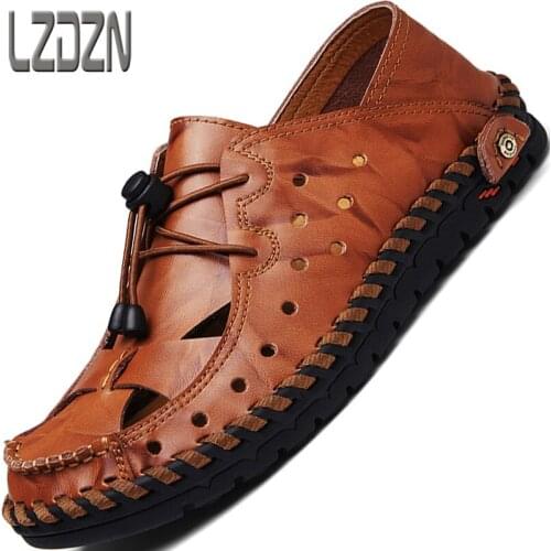2021 New Mens Summer Mens Shoes Leather Sandals Slippers Mens Shoes Original Chaussure Homme Zapatos De Hombre