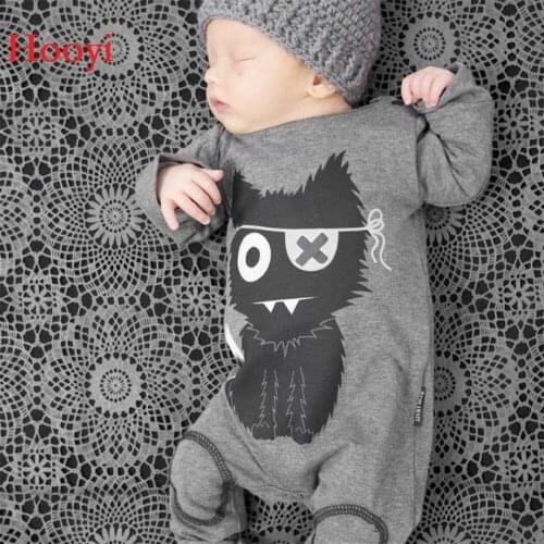 Hooyi Grey Newborn One-Piece Clothes Baby Boys Romper Grey Wolf Fashion Bebe Girl Jumpsuit Infant Jumper Overall Roupas