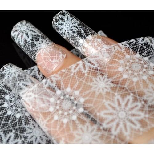 Nail Art Transfer Foil Nail Decals Tips Manicure DIY Sticker Tool Classical Flower Lace Mesh White Transparent Design 672
