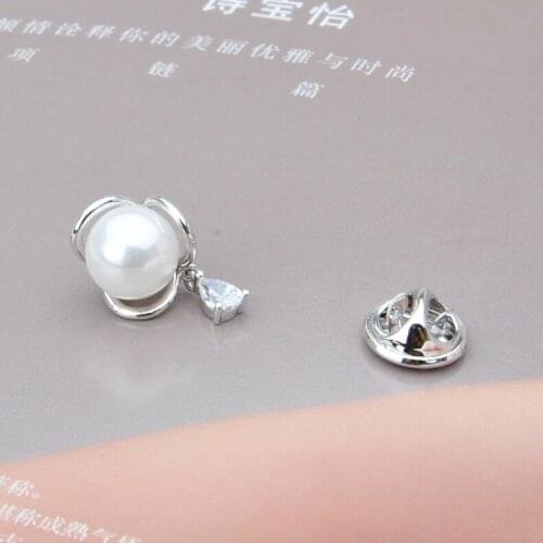 Teardrop CZ pearl flower charm fashion unisex collar pin brooch ornament jewelry accessory