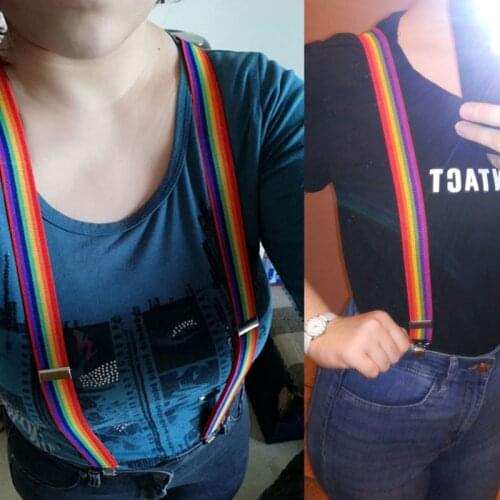 Fashion Personality Strap Belts Unisex Adult Straps Clip Rainbow Print Adjustable Suspender Belt