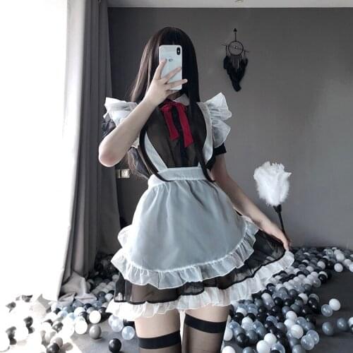 Sexy Erotic New Kawaii Maid Cosplay Lingerie Cosplay Transparent Costumes High quality Temptation Dress Cute Bowknot for Women
