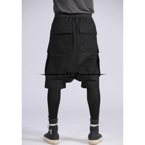 27-44 Men Clothing Side Pocket Shorts Casual Low Crotch Shorts Black Multi-pocket Shorts Loose Plus Size Singer Costumes New