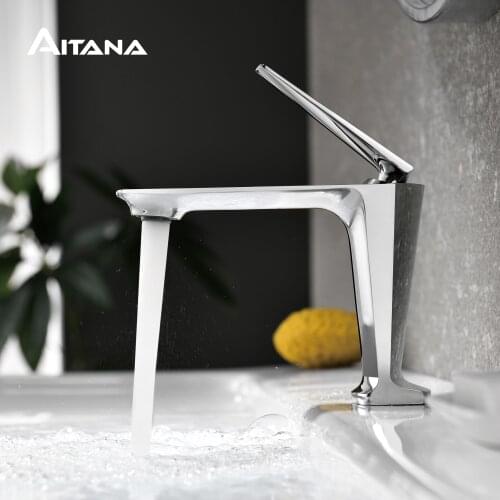 Modern single handle bathroom sink faucet, wide single hole practical water tank faucet, brass structure, hand basin faucet