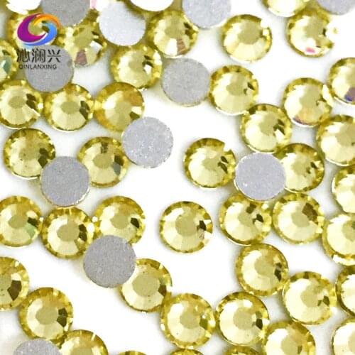SS3-SS34 Light yellow color Non HotFix flatback Top-level glass crystal 3D Nail Art Rhinestones diy Decorations MFQH