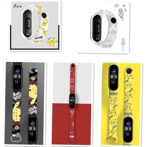 Pokemon Pikachu Stitched Miracle Strap for Mi Band 6 5 4 3 Cartoon Anime Wristband Silicone Wristband Bracelet Replacement