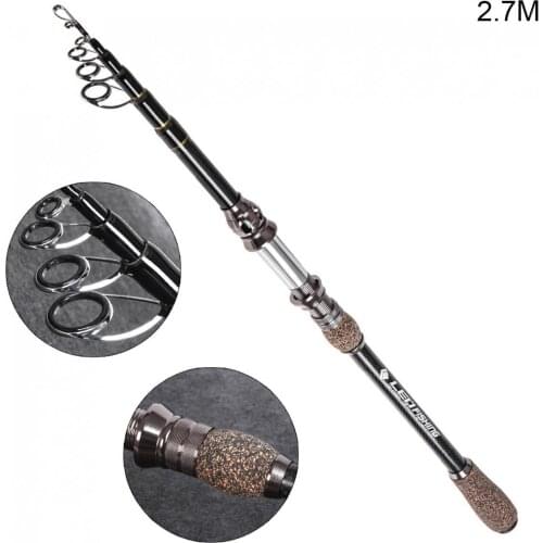 2.7m Carbon Lure Fishing Rod Spinning Rods 5 Section Telescopic Ultra Light Travel Carbon Fiber Fishing Pole Lure Tackle