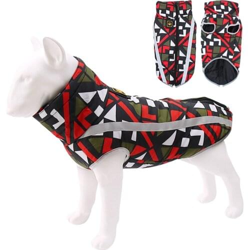 Waterproof Warm Dog Clothes Graffiti Printed Reflective Pet Jacket Small Large Dog Coat Fleece Vest Big Dog Chihuahua Costumes