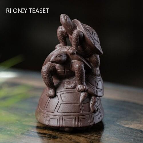 Yixing Handmade Purple Clay Tea Pet Chinese Longevity Turtle Statue Ornaments Sculpture Tea Figurine Tea Set Decoration Art