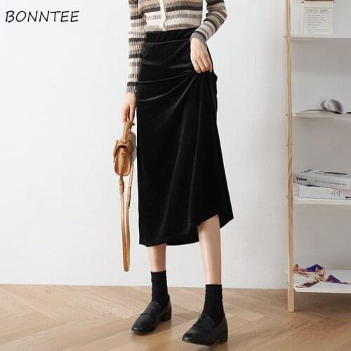 Skirts Womens Side-slit Solid Comfortable Stylish High Waist Minimalist Autumn All-match Korean Style Lady Temperament Leisure