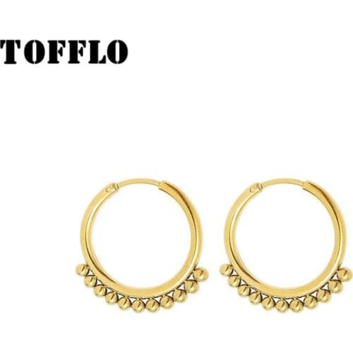 TOFFLO Stainless Steel Jewelry Small Steel Ball Plain Ring Earrings Autumn And Winter Fashion Earrings For Female BSF332