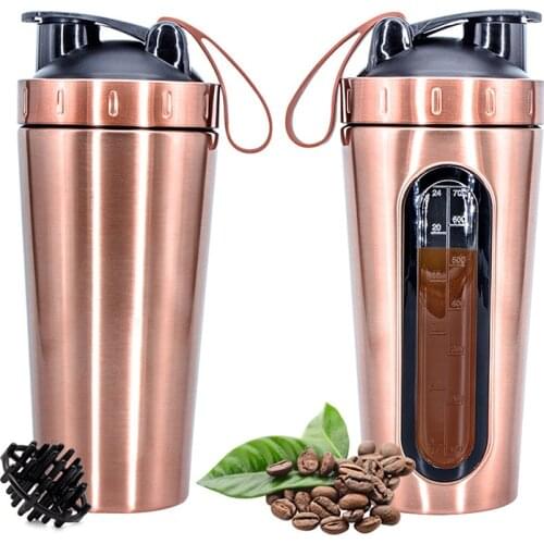 1Pc 700ML Stainless Steel Sports Water Mugs Shaker Bottles With Scale, Outdoor Gym Fitness Shake Cup Protein Powder Mixer Bottle