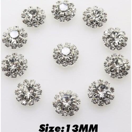 10Pc New Size 13mm Crystal Rhinestone Button Flat/Shank Two Styles Diamond Buttons for Wedding Decoration DIY Sewing Accessories