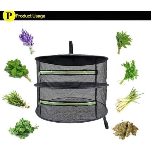 2 Layer Herb Drying Rack Folding Net Dryer Mesh with Zippers Hanging Basket Drying Net