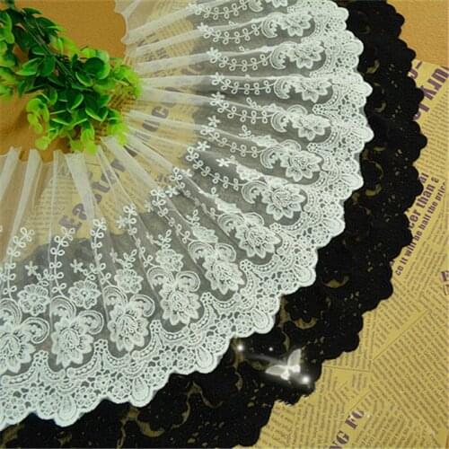 3Yard/Lot White beige,black high-quality lace trim mesh embroidery flower ultra wide lace fabirc clothes dress diy decoration