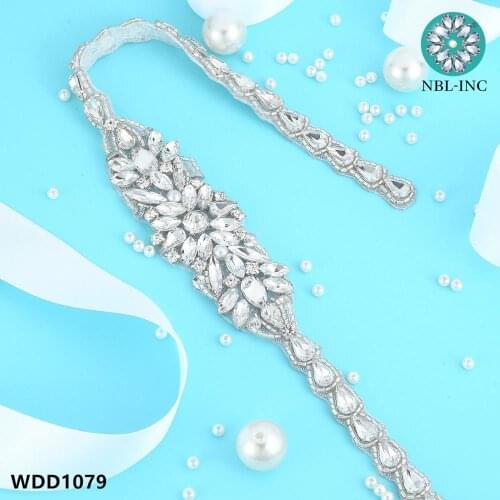 30PCS) Wholesale hand beaded bridal silver crystal rhinestone applique iron on sew on for wedding dress WDD1079