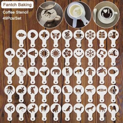 49Pcs/Set Cappuccino Mold Fancy Coffee Stencils Foam Spray Cake Model Powdered Sugar Chocolate​ Cocoa Coffee Printing Assembly