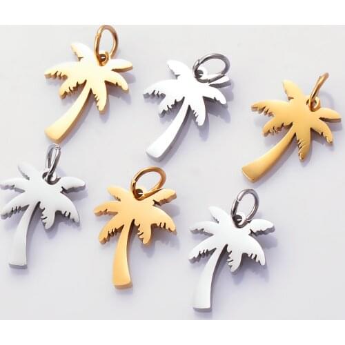 5pcs Wholesell Stainless Steel Pendant Palm Tree Charm Pendants for Jewelry Making Coconut Tree Pendants Gold/Silve Jewelry