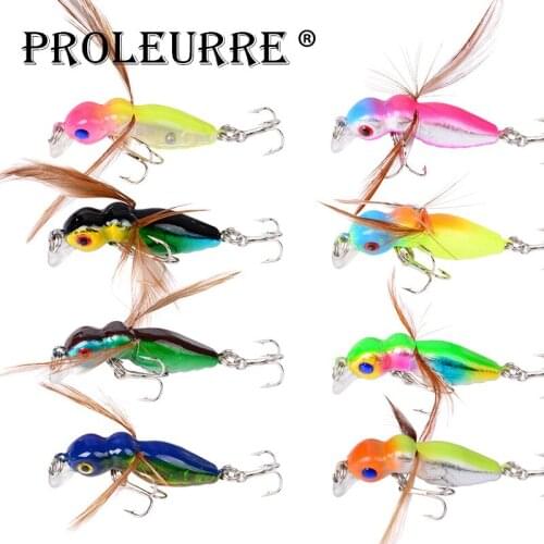 8 Pcs /Lot 4.5cm 3.4g Insect Lure Bass Fishing Double Hooks Bait Crankbaits fishing Tackle Top water Gear Accessories 8 colors