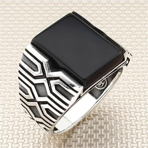 925 Sterling Silver Ring With Black Stone For Men | Onyx Gemstone Mens Rings | Handmade Real Pure Silver - Turkish Jewelry