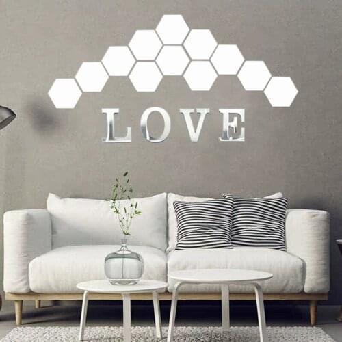 English Letters Acrylic Mirror Wall Sticker 3D Effect Silver Alphabet Words Poster Wall Sticker Decals for DIY Home Office Decor