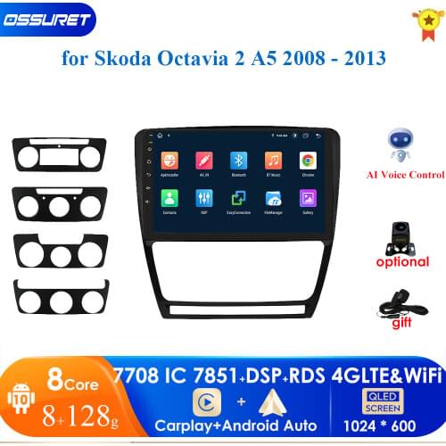 10.1'' 4G Car Radio Multimedia Player For SKODA Octavia 2 A5 2008-2013 Android 10.0 Video Navigation GPS 2Din DVD SWC with frame