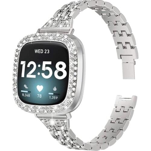 For fitbit versa 3/sense band with case Women Girl Bling Bumper cover for fitbit sense versa 3 strap + Shiny Protective cases
