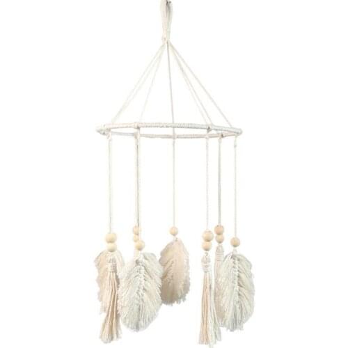 Crib Iron Ring Leaves Tassel Wind Chime Ornaments Cotton Lace Bohemian Dream Catcher Hanging Baby Bed Decoration Rattle Toy