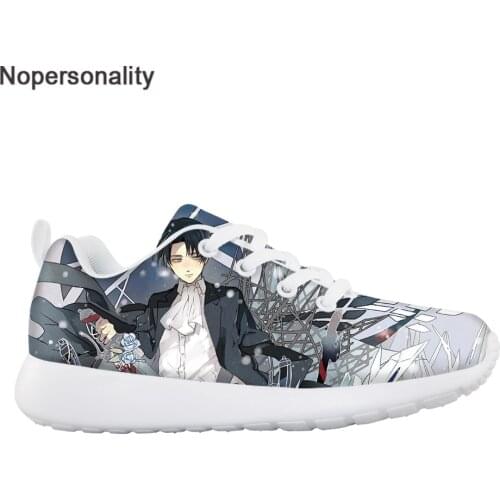 Nopersonality Anime Childrens Sneakers Attack On Titan Print Casual Autumn Light Lace-up Flats for Boys Kids Running Shoes