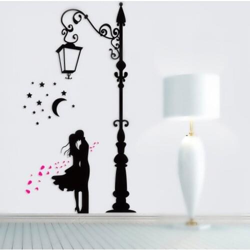 European Street Lamp 3d Wallpaper Porch Corridor Home Decoration Wall Sticker Black Red Romantic Wall Stickers Living Room W