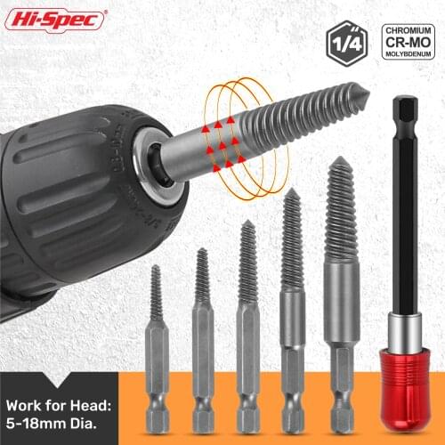 Hi-Spec Damaged Screw Extractor, Bolt Remover, Speed Out Drill Bits with Hex Shank for Electric Drill Screwdriver Accessories