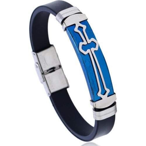 Hiphop Black Silicone Stainless Steel Wristbands Bracelet Men Women Cross Charms Punk Simple Rubber Bangle Fashion Biker Jewelry