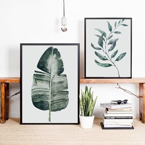 Customized Gray Green Minimalist Tropical Single Leaf Home Frameless Decorative Canvas Printing Living Room Decoration Poster