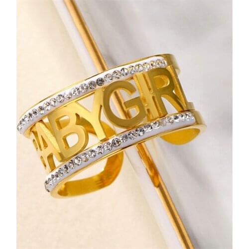 Stainless Steel Zircon Custom Double Name Rings With Love Friends Alphabet A Commemorative Gift For Your Wife And Hhusband