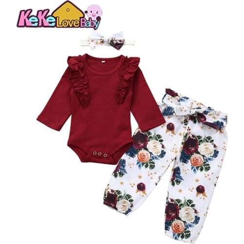 Newborn Infant Baby Girl Clothes Set Floral Hoodies Tops Pants Headband Outfits Cotton Girls Clothing 3Pcs Autumn 0-18 Months