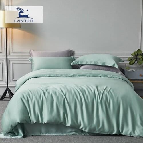 Liv-Esthete 100% Natural Silk Green Bedding Set Duvet Cover Flat Sheet Luxury Double Queen King Bed Linen Set For Family Sleep