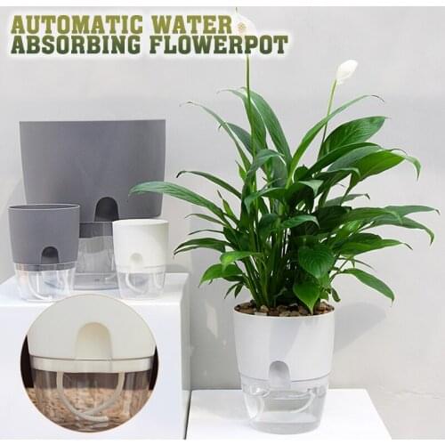 Creative Double Layer Transparent Flowerpot Self Watering Plant Container Round Flowerpot Home Garden Decor XS/S/M