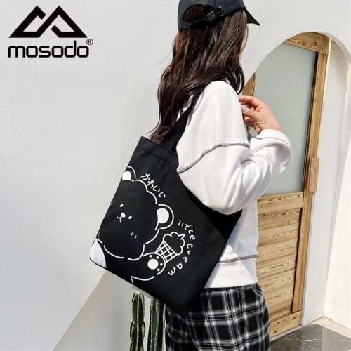Mosodo Cartoon Shopper Bags Women Shopping Tote Bag Bear Print Canvas Shoulder Bag Kawaii Japan Ladies Handbag Fashion 2021 New