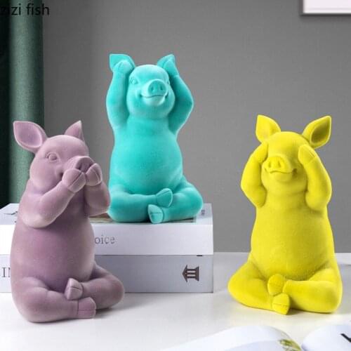 Cartoon Animals Resin Ornaments Three-piece Suit Flocking Pig Decorative Crafts Statue Furnishings Figurines Home Decoration