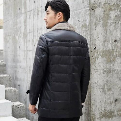 Mens Leather Winter Jacket Men Mink Fur Collar Genuine Sheepskin Coat Warm Down Jackets 4xlManteau Homme Hiver MY1212