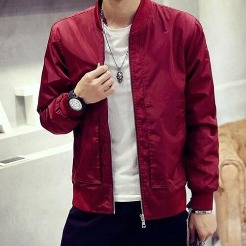Men Solid Color Zipper Slim Fit Long Sleeve Pocket Coat Jacket Baseball Uniform jaqueta masculina