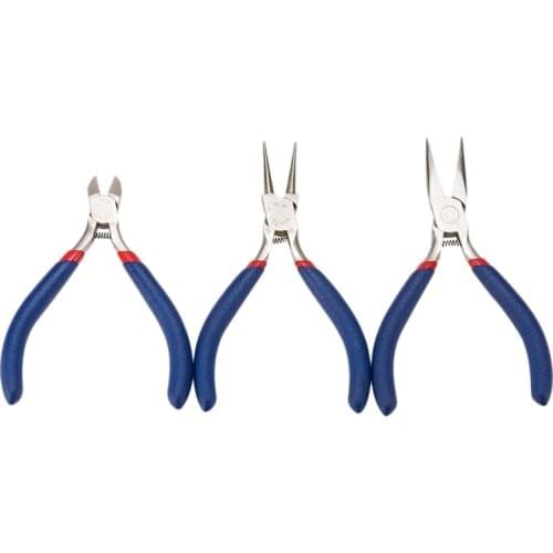 3 Pieces of Jewelry Pliers Set Metal Side Cut Round Nose Curved Nose and Long Chain Needle Nose Pliers