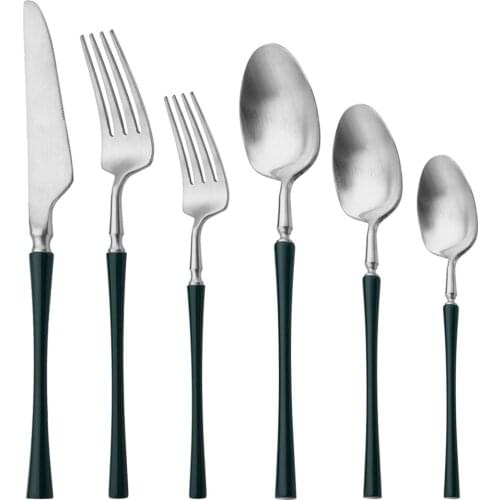 Green Silver Dinnerware Set 18/10 Stainless Steel Cutlery Set Desssert Fork Knife Spoon Tableware Flatware Set Silverware Set